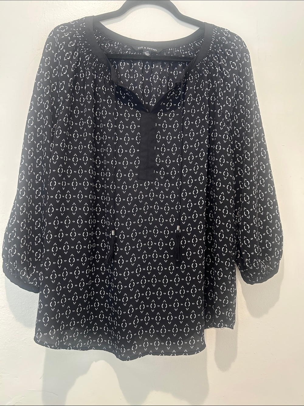 Zac & Rachel Black and White Patterned Split-Neck Tunic